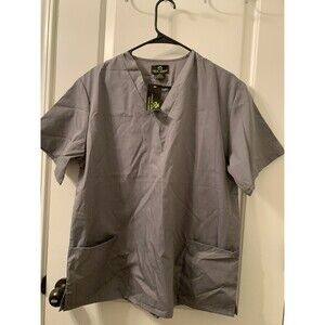 Natural Uniforms Adult Unisex Scrub Uniform Top V-Neck Nurse Medical Size M Gray